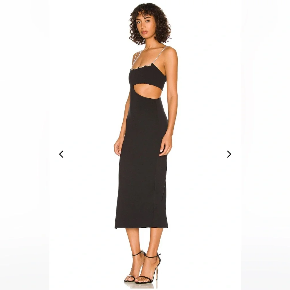 Lovers + Friends Charlotte Rhinestone Strap Cutout Midi Sexy Slit Dress REVOLVE - Picture 5 of 16